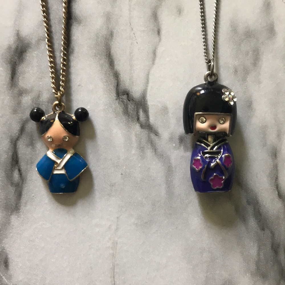 2 Asian girl charm necklaces